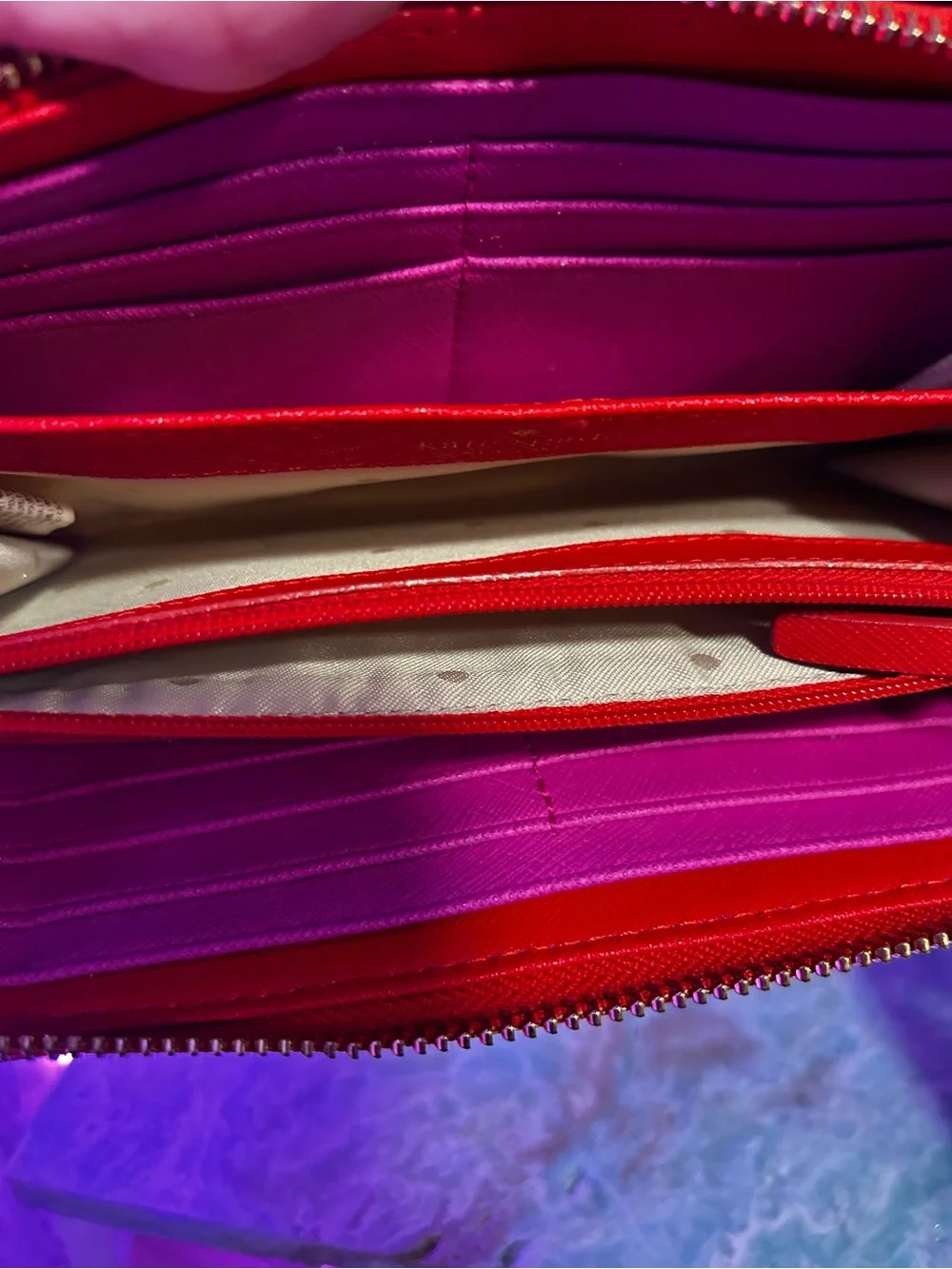 kate spade Hot Pink Cosmetic Case with Red Bow Accent